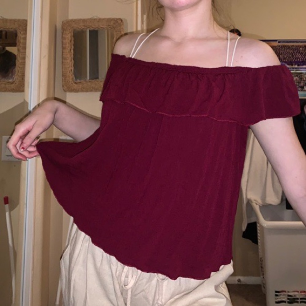 burgundy off the shoulder top